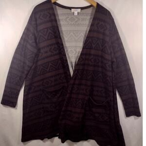 LuLaRoe Brown Black Southwestern Style Long Cardigan Pockets Size L